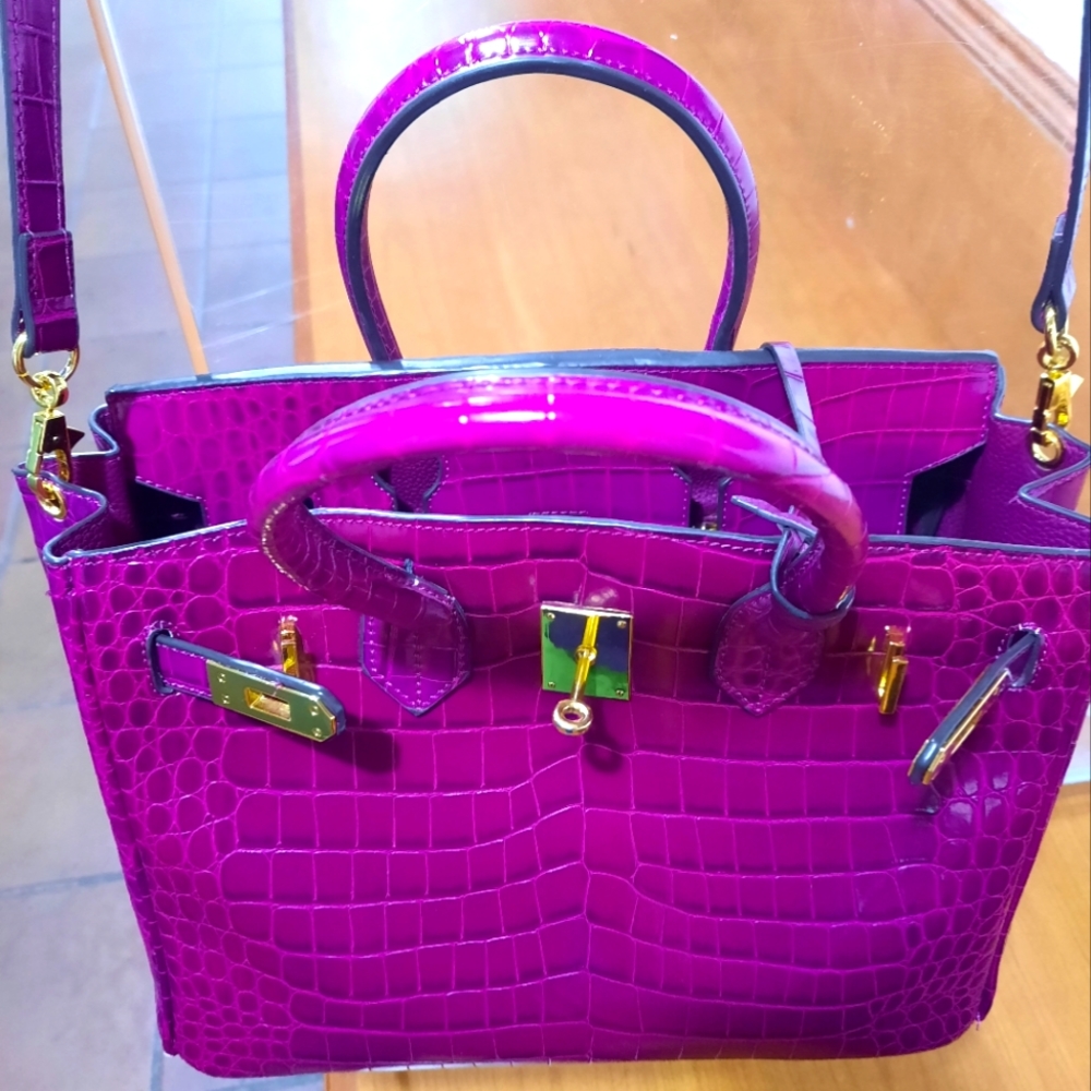 Fuchsia Purple Vegan Leather Tote